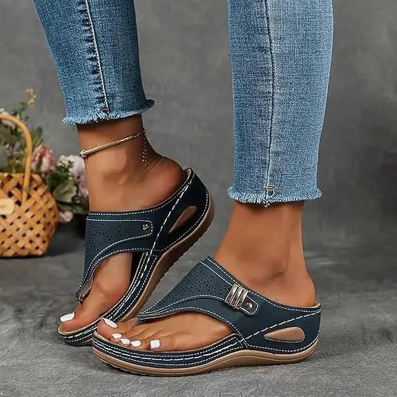 Orthopedic Sandals for Women, 2025 Breathable Mesh Hollow Sports Sandals, Thick-Soled Non-Slip Wedge Summer Casual Flip-Flops