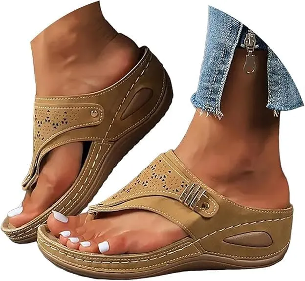 Orthopedic Sandals for Women, 2025 Breathable Mesh Hollow Sports Sandals, Thick-Soled Non-Slip Wedge Summer Casual Flip-Flops