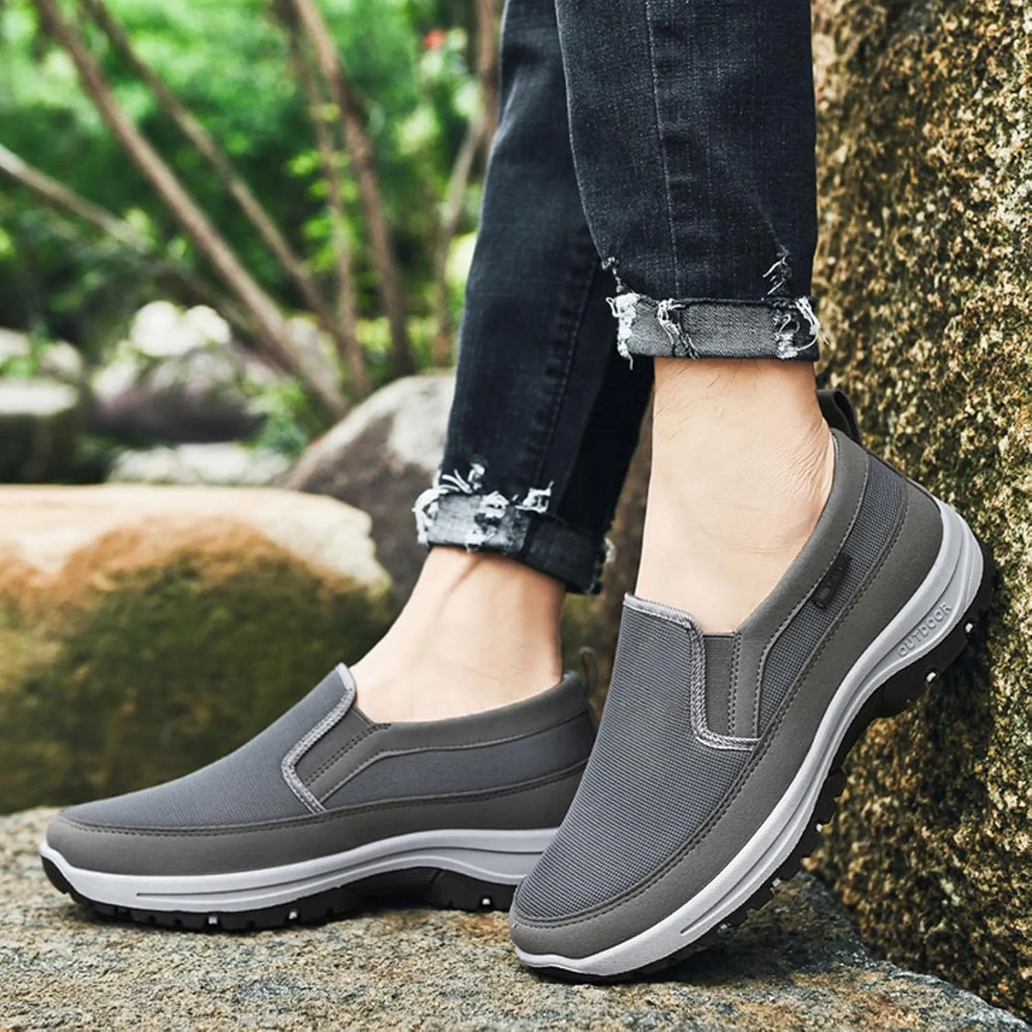 Orthoture Mens Shoes, Orthowalkway Mens Shoes Slip On, Men's Arch Support Canvas Loafers Orthopedic Waterproof Sneakers