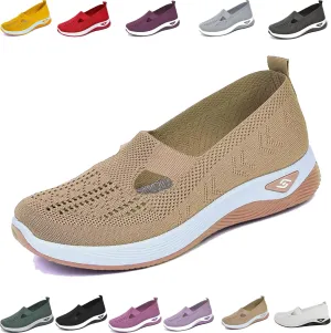 Orthowalkway Womens Shoes, Womens Comfortable Breathable Sneakers Woven Orthopedic Slip On Diabetic Walking Shoes