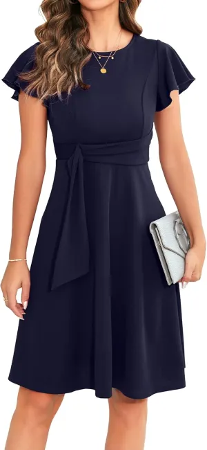 OWIN Womens 2025 Elegant Ruffle Sleeve Flared A Line Swing Casual Party Cocktail Dresses
