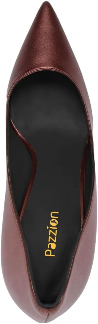 Pazzion Women Fashion Closed Pointed Toe Pumps High Heels Slip On Solid Color Shoes for Casual Walking Dating Outfit Size 4-16 US