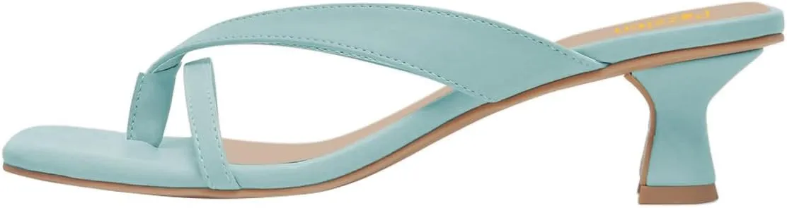 Pazzion Women Open Square Toe Kitten Heel Flip Flop Sandals Slip On Low Heeled Slippers Daily Indoor Shopping Shoes Size 4-16 US