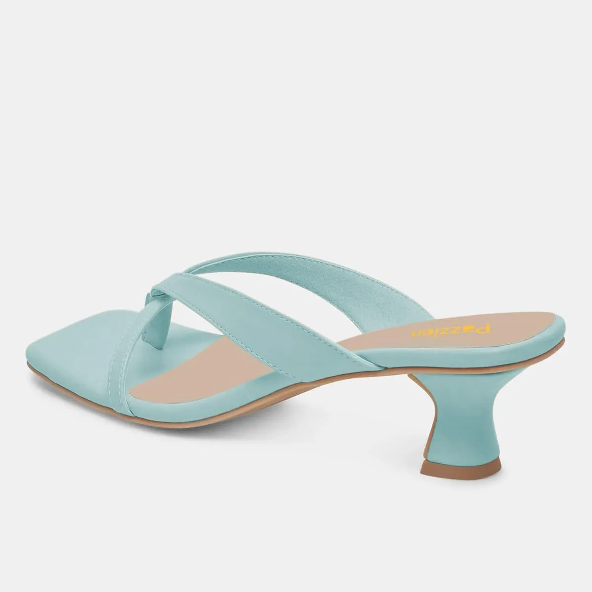Pazzion Women Open Square Toe Kitten Heel Flip Flop Sandals Slip On Low Heeled Slippers Daily Indoor Shopping Shoes Size 4-16 US
