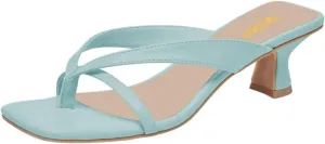Pazzion Women Open Square Toe Kitten Heel Flip Flop Sandals Slip On Low Heeled Slippers Daily Indoor Shopping Shoes Size 4-16 US