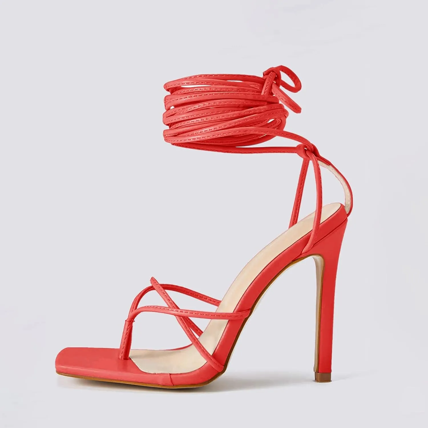 PiePieBuy Women's Lace Up Heeled Sandals Square Flip Flop High Heels Strappy Party Shoes
