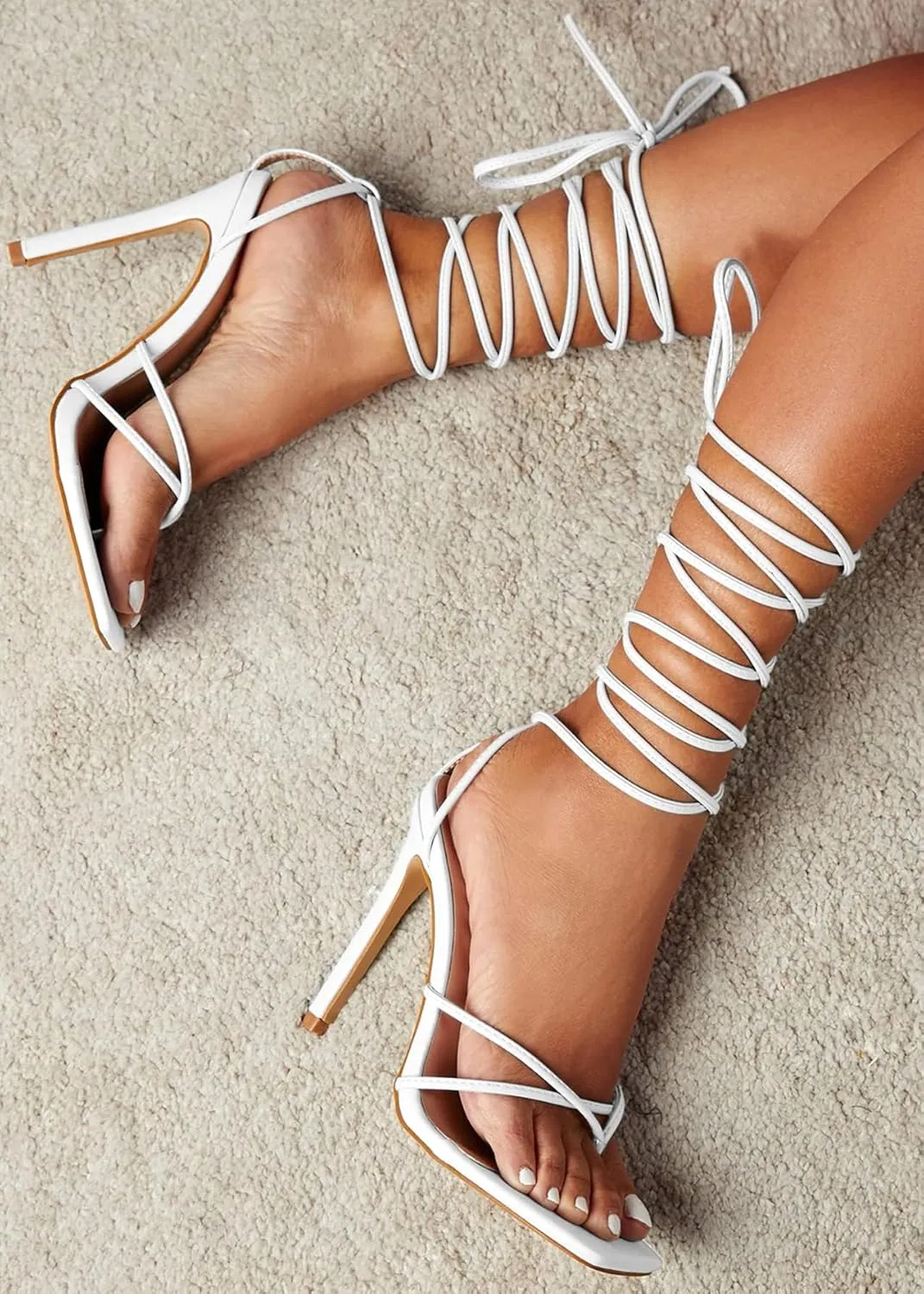 PiePieBuy Women's Lace Up Heeled Sandals Square Flip Flop High Heels Strappy Party Shoes