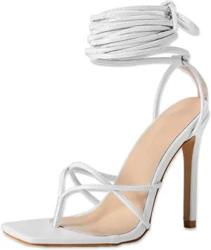 PiePieBuy Women's Lace Up Heeled Sandals Square Flip Flop High Heels Strappy Party Shoes