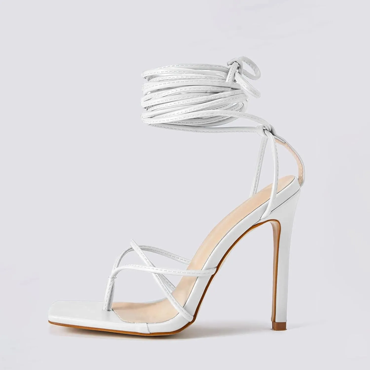 PiePieBuy Women's Lace Up Heeled Sandals Square Flip Flop High Heels Strappy Party Shoes