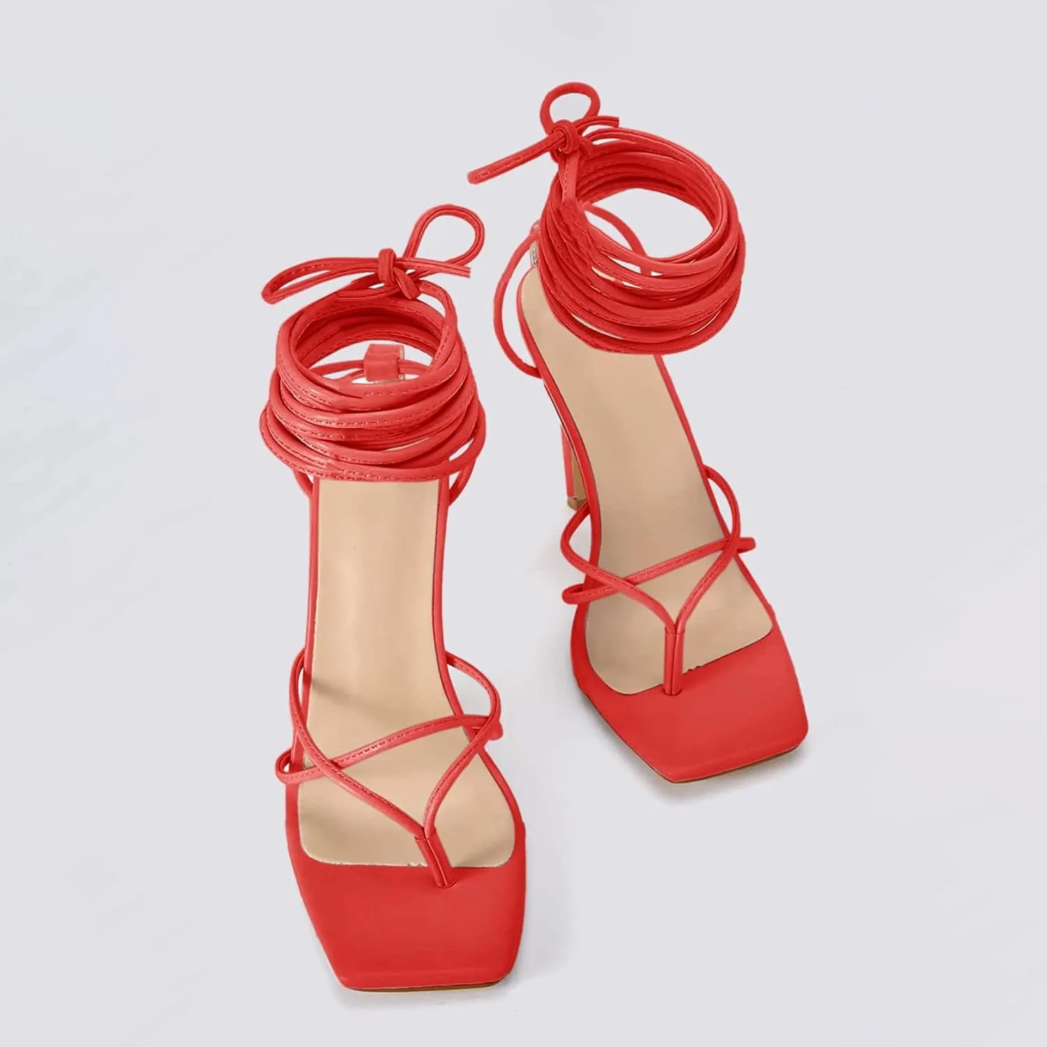 PiePieBuy Women's Lace Up Heeled Sandals Square Flip Flop High Heels Strappy Party Shoes