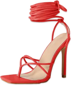 PiePieBuy Women's Lace Up Heeled Sandals Square Flip Flop High Heels Strappy Party Shoes