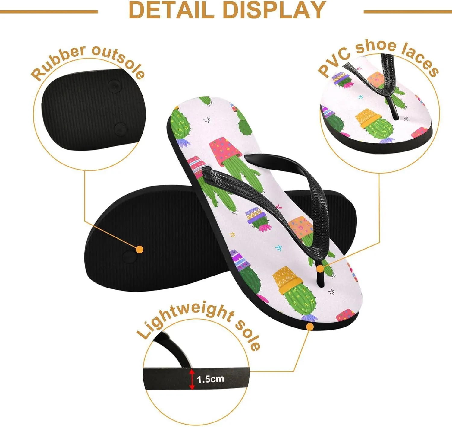 Pink Cactus Flower Flip Flops for Beach Thong Sandals Anti-slip Lightweight Shower Shoes for Indoor Outdoor House