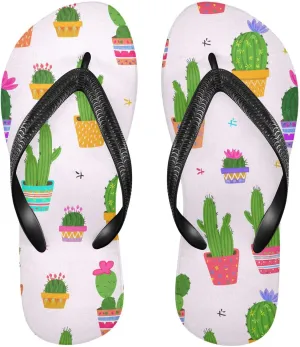 Pink Cactus Flower Flip Flops for Beach Thong Sandals Anti-slip Lightweight Shower Shoes for Indoor Outdoor House