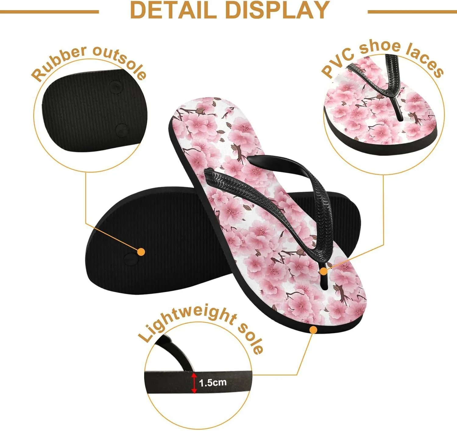 Pink Cherry Flip Flops for Beach Thong Sandals Anti-slip Lightweight Shower Shoes for Summer Travel Swim