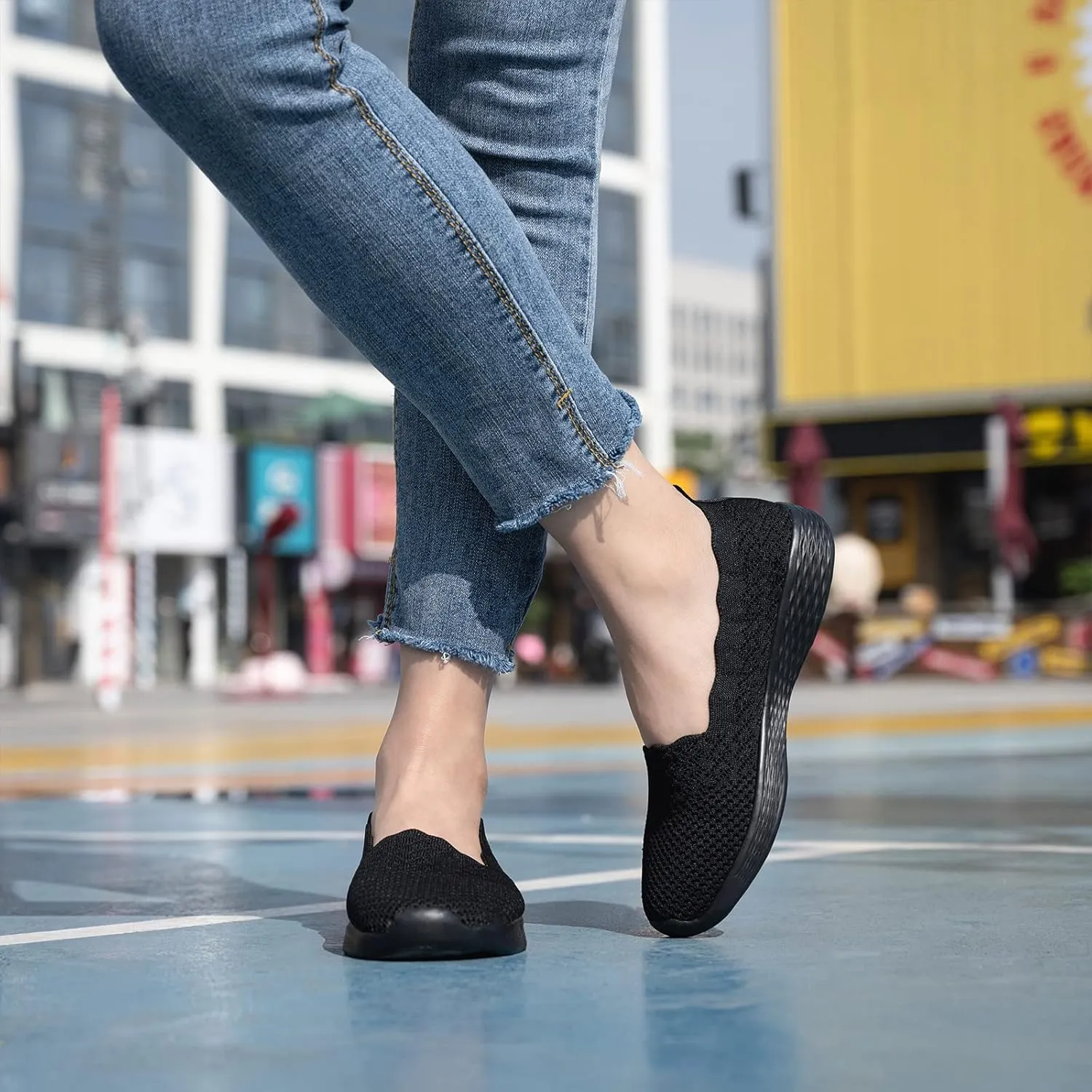poemlady Women's Slip on Loafer Shoes - Mesh Casual Ballet Flat Nurse Walking Sneakers Knit Round Toe Memory Foam Casual Shoes