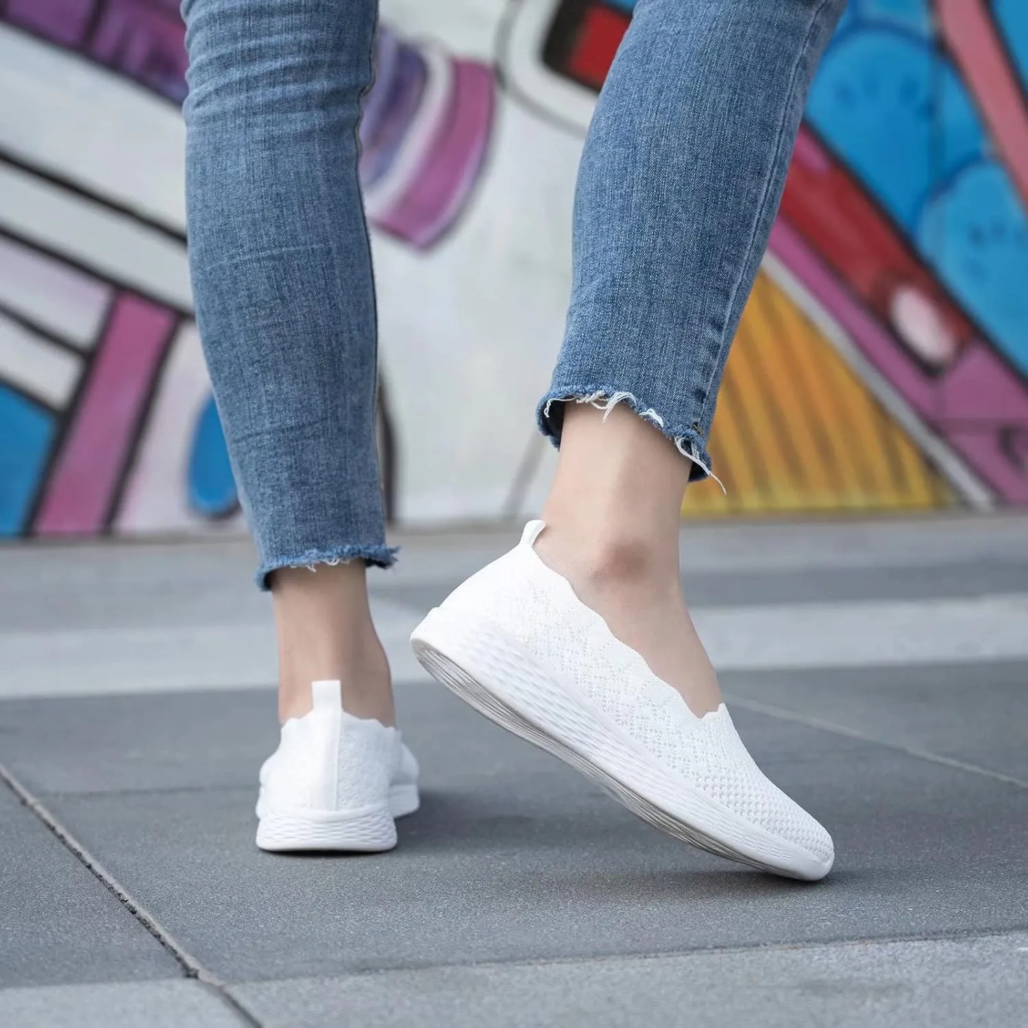 poemlady Women's Slip on Loafer Shoes - Mesh Casual Ballet Flat Nurse Walking Sneakers Knit Round Toe Memory Foam Casual Shoes