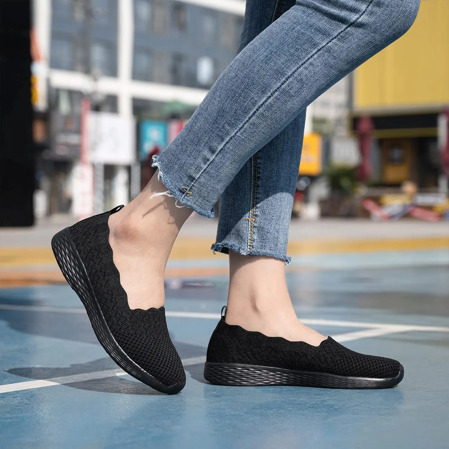poemlady Women's Slip on Loafer Shoes - Mesh Casual Ballet Flat Nurse Walking Sneakers Knit Round Toe Memory Foam Casual Shoes