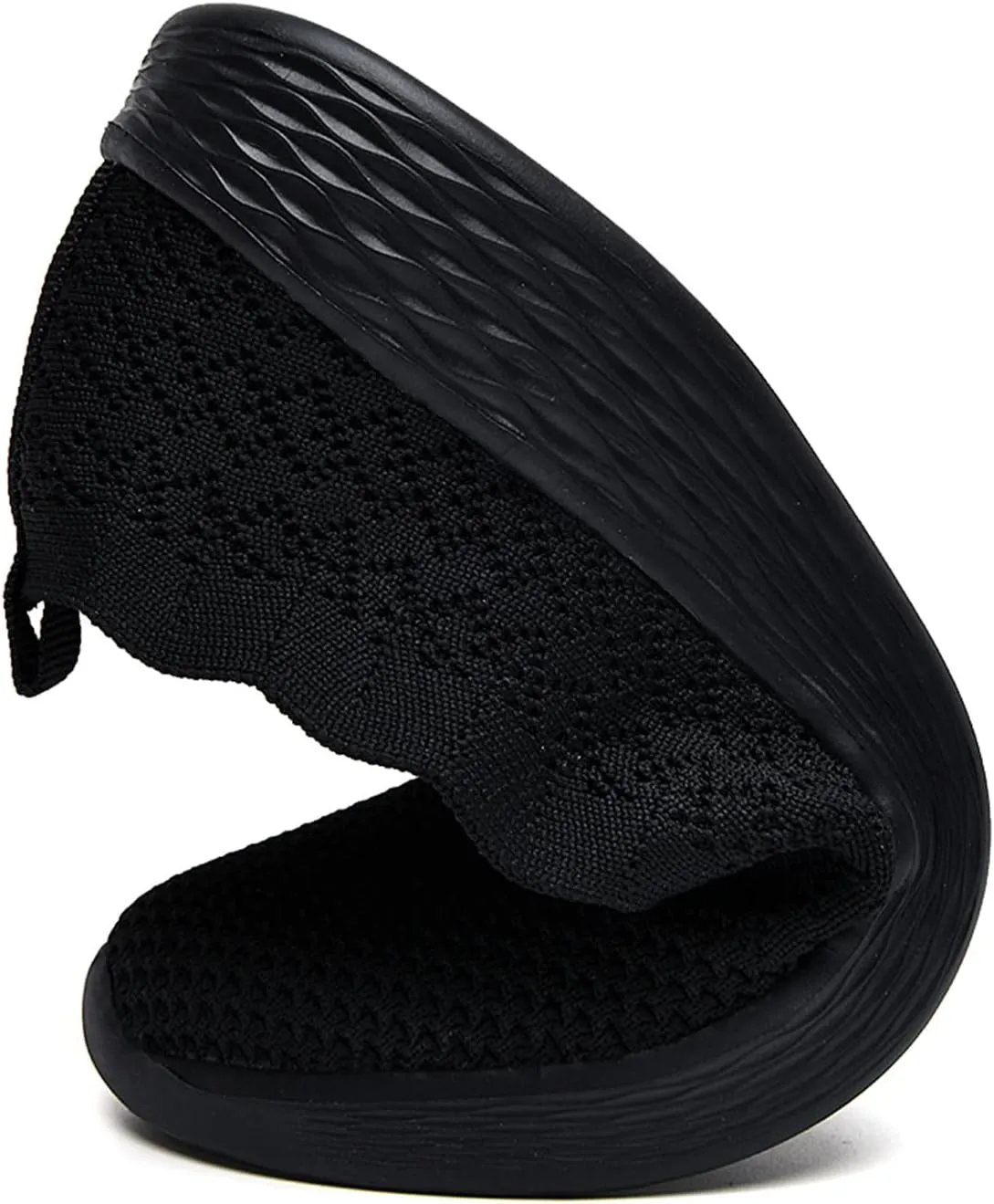 poemlady Women's Slip on Loafer Shoes - Mesh Casual Ballet Flat Nurse Walking Sneakers Knit Round Toe Memory Foam Casual Shoes