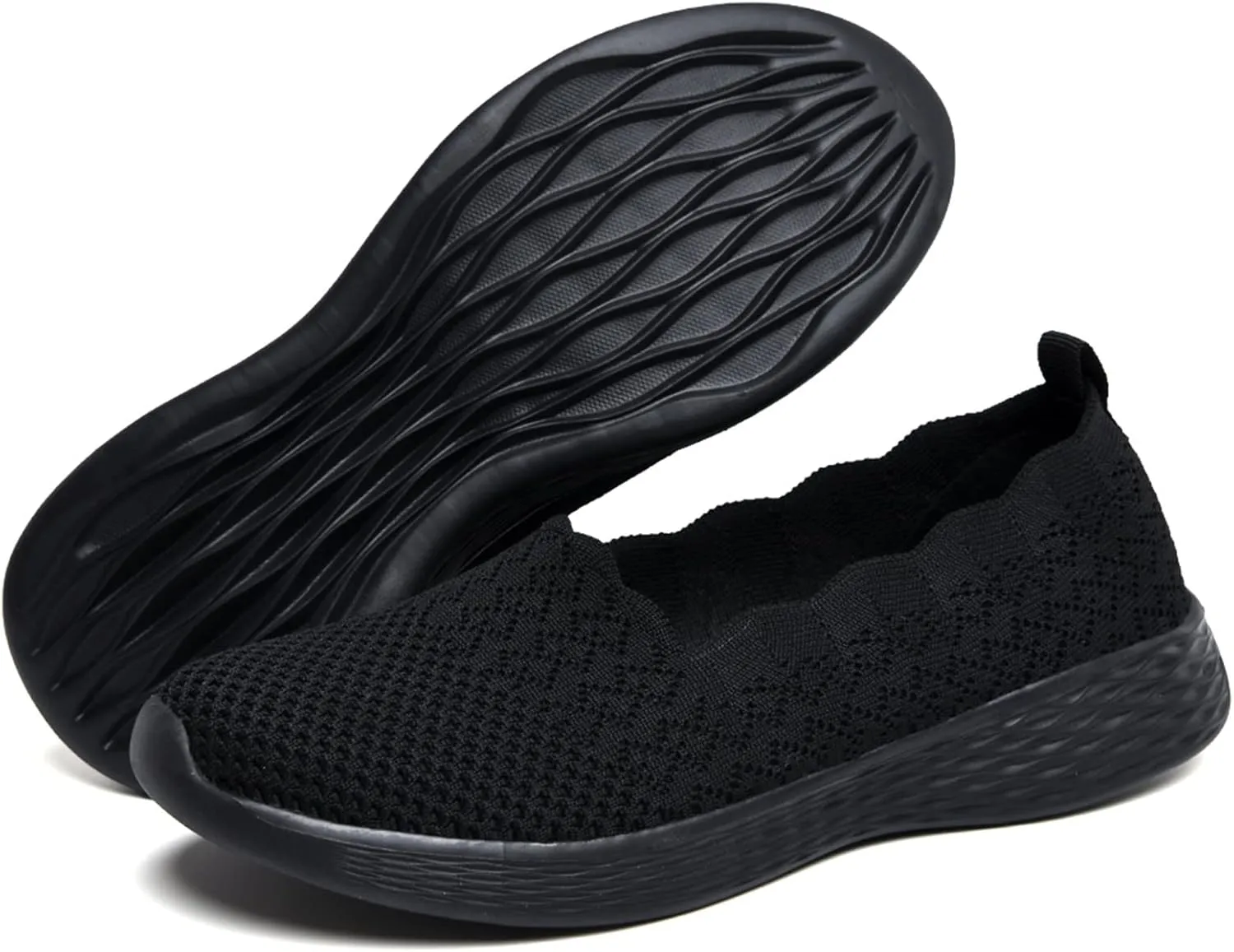 poemlady Women's Slip on Loafer Shoes - Mesh Casual Ballet Flat Nurse Walking Sneakers Knit Round Toe Memory Foam Casual Shoes