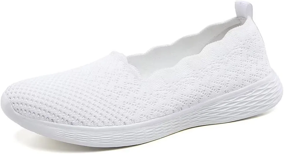 poemlady Women's Slip on Loafer Shoes - Mesh Casual Ballet Flat Nurse Walking Sneakers Knit Round Toe Memory Foam Casual Shoes