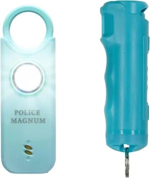 Police Magnum Personal Safety Alarm & Pepper Spray Combo Self Defense Pack for Women- Loud 135db Siren with Light & Max Strength Flip Top Pepper Spray Protection