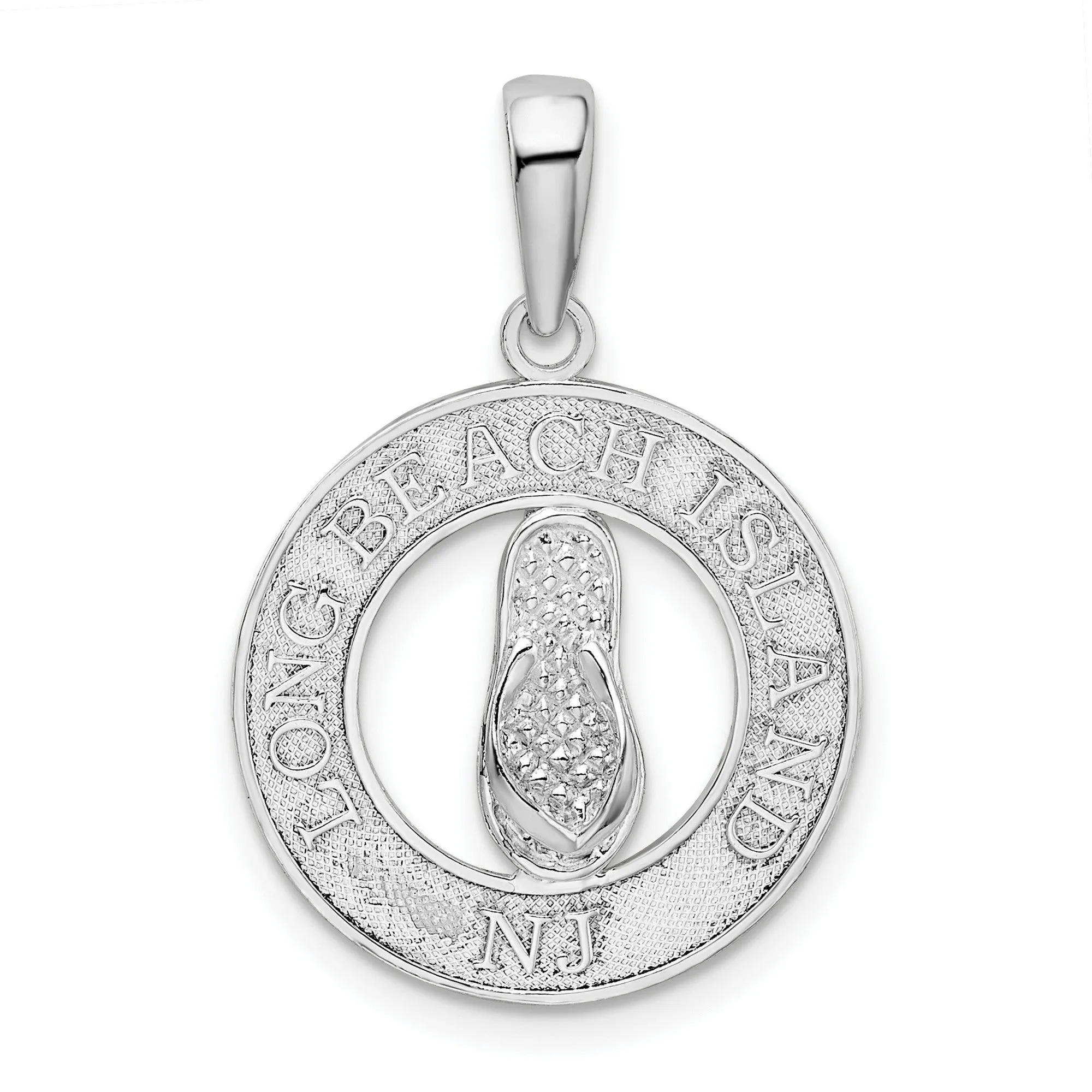 Polished Long Beach Island NJ with Flip-flop Charm Pendant in Real 925 Sterling Silver
