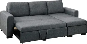 Poundex Bobkona Jassi Linen-Like Sectional with Pull-Out Bed and Compartment, Blue Grey