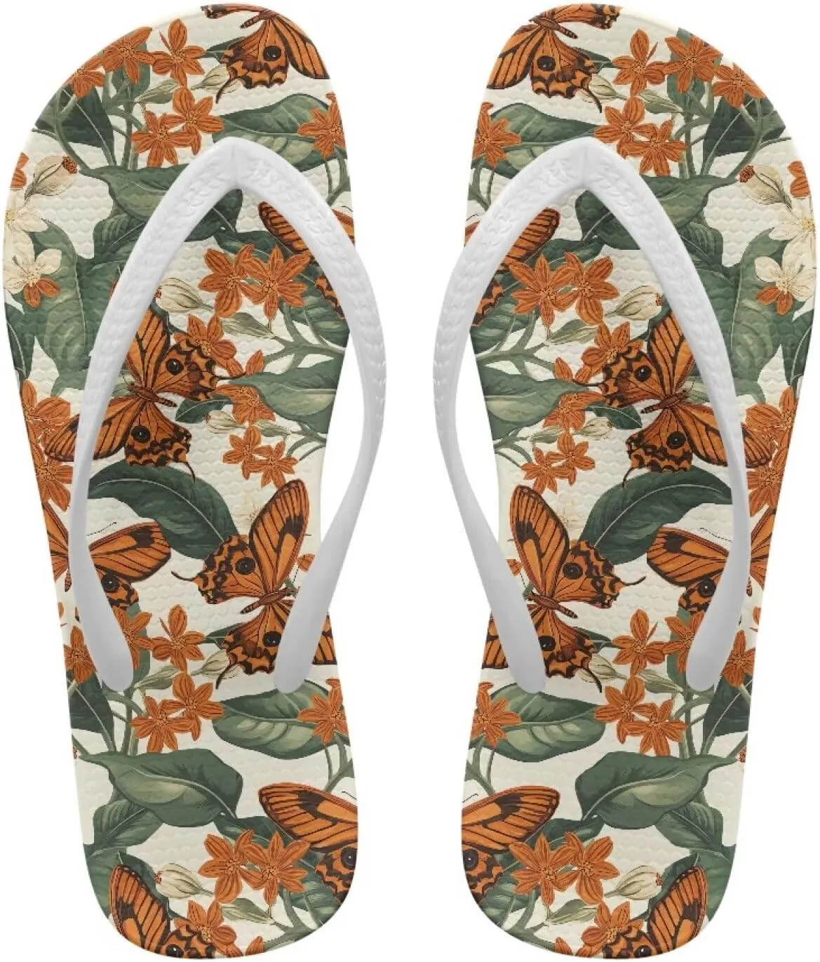 Print Thong Flip Flops for Women Comfortable Yoga Mat Non Slip Shower Shoes Super Lightweight for Summer Beach Vacation White Strap
