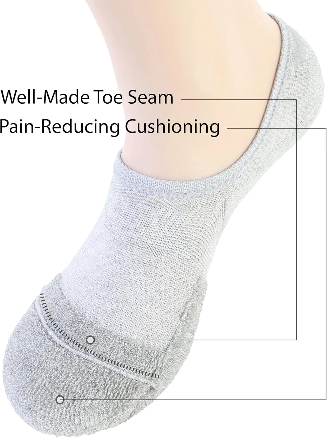 Pro Mountain No Show Socks Wide Toe Box For Health Bunion Unisex Size S to X-Large Cotton Cushion Footies