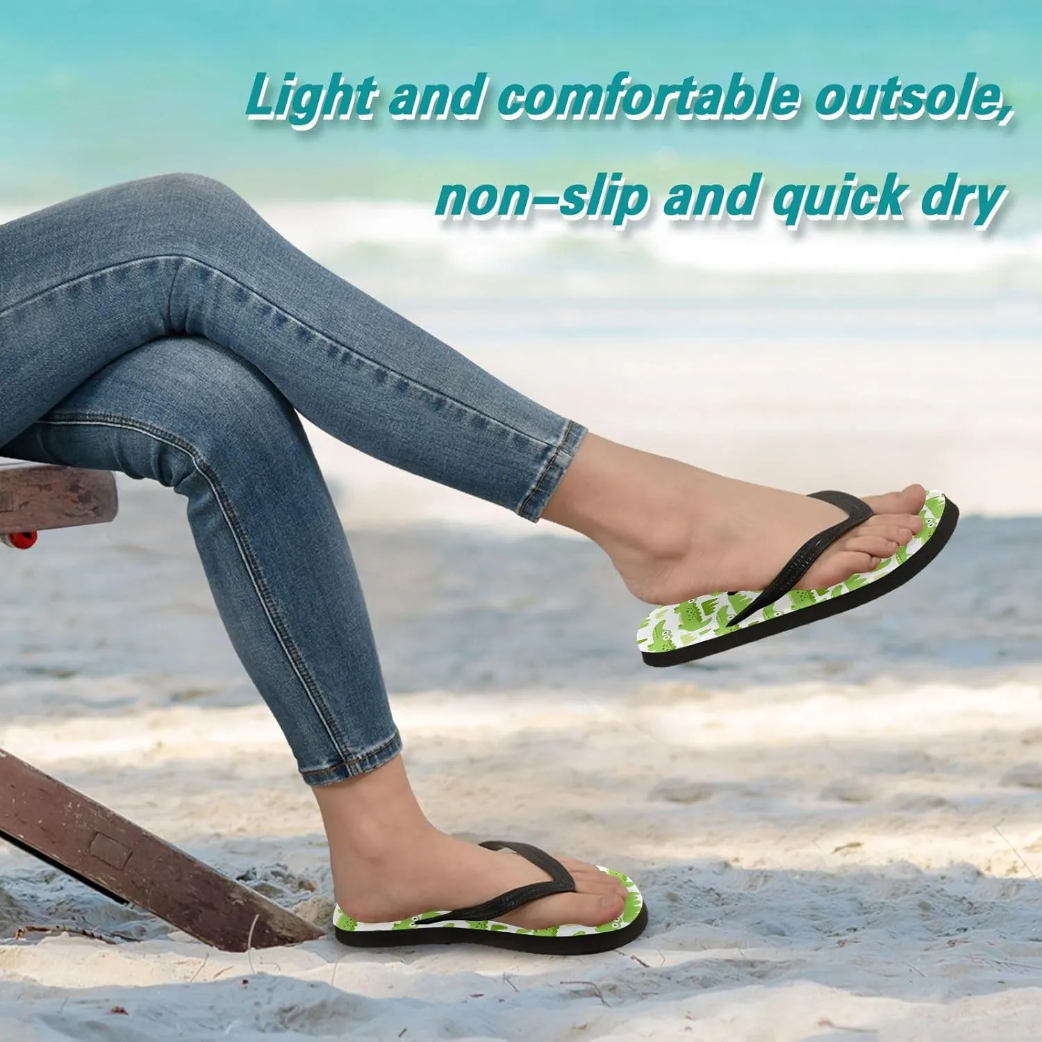 Pug Dog Bone Green Flip Flops for Beach Thong Sandals Anti-slip Lightweight Beach Shoes for Travel Summer Outdoor