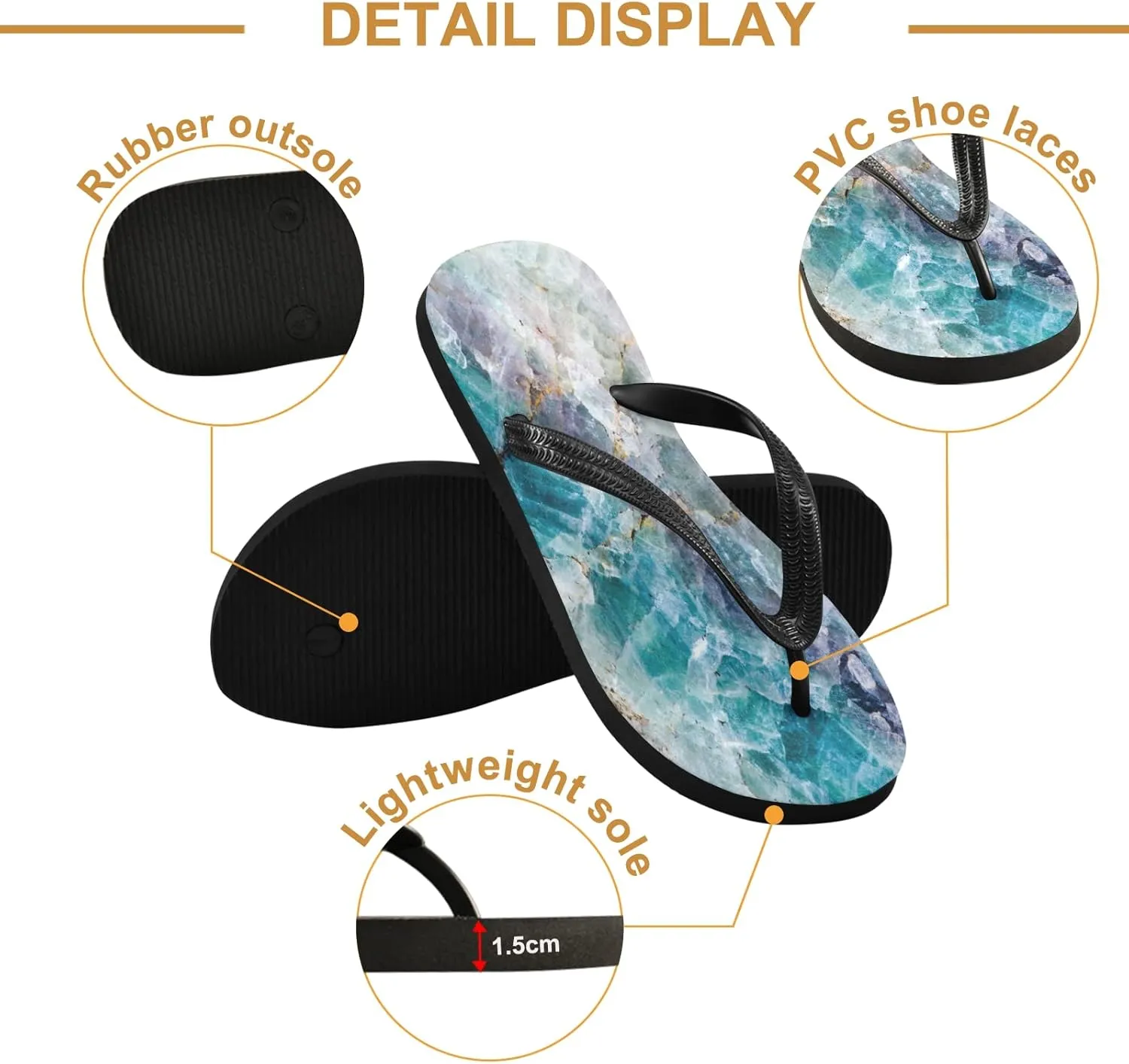 Quartz Marble Texture Womens Flip Flops Natural Stone Veins Summer Beach Sandals Casual Thong Slippers Comfortable Shower Slippers Non Slip Water Sandals shoes XL