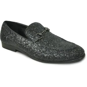 "Black Glitter Sequin Tuxedo Loafers by Bravo: Stylish Menswear for Your Prom Night"