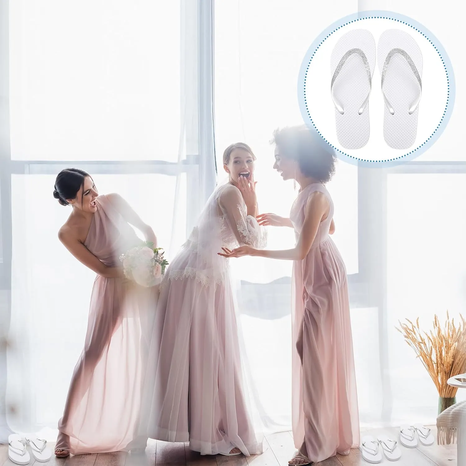 Ramede 24 Pairs Flip Flops Bulk Soft Wedding Sandals Hotel Spa Wedding Slippers for Guest Pool Shower Party Reception
