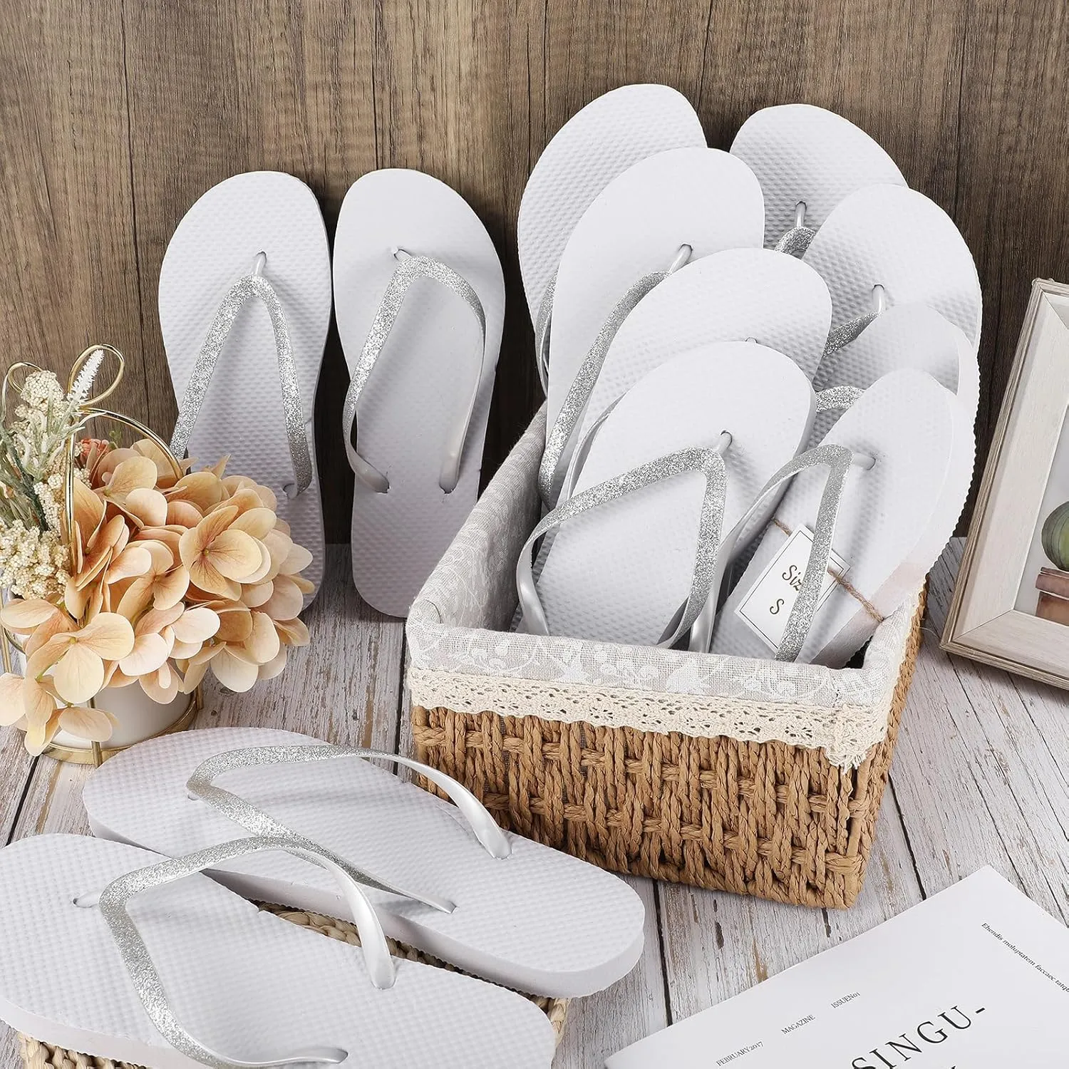Ramede 24 Pairs Flip Flops Bulk Soft Wedding Sandals Hotel Spa Wedding Slippers for Guest Pool Shower Party Reception