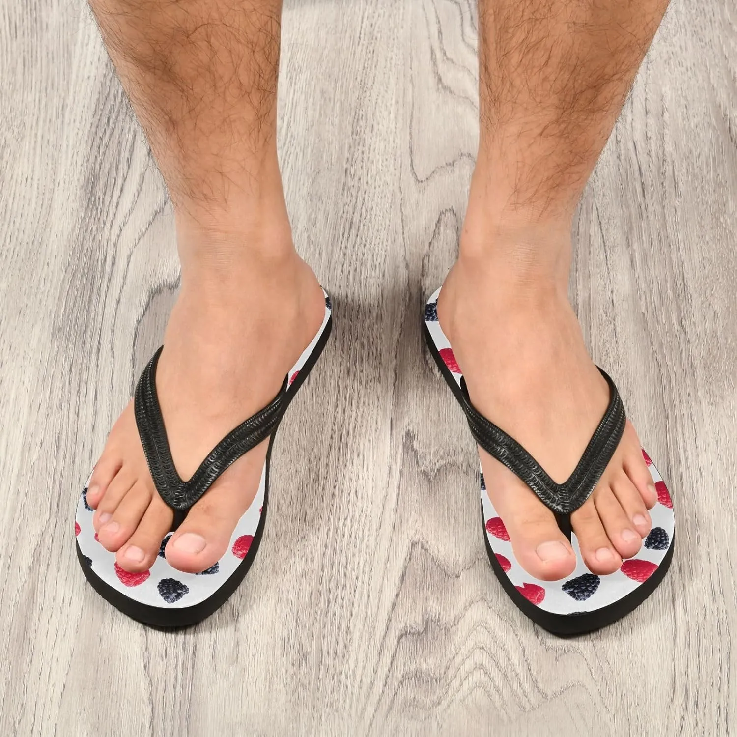 Raspberry Blackberry White Flip Flops for Beach Thong Sandals Anti-slip Lightweight Beach Shoes for Summer Swim Travel
