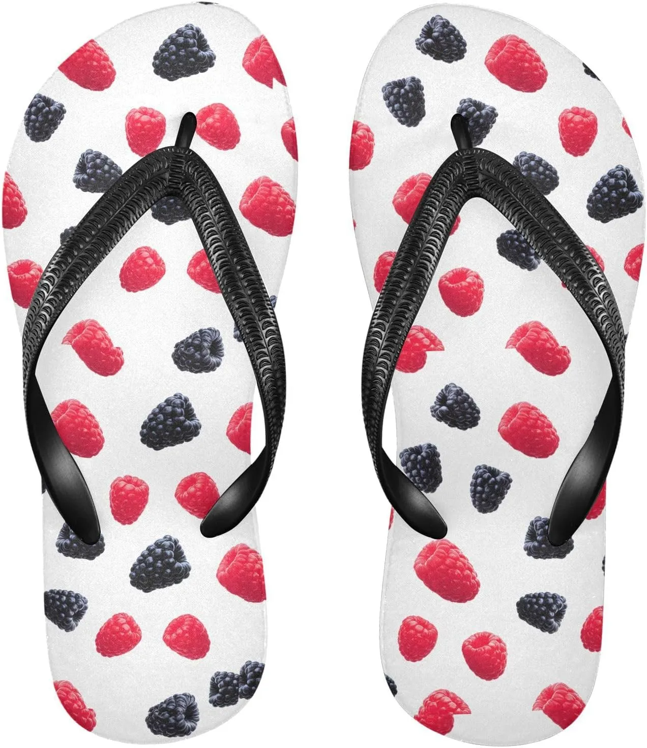 Raspberry Blackberry White Flip Flops for Beach Thong Sandals Anti-slip Lightweight Beach Shoes for Summer Swim Travel