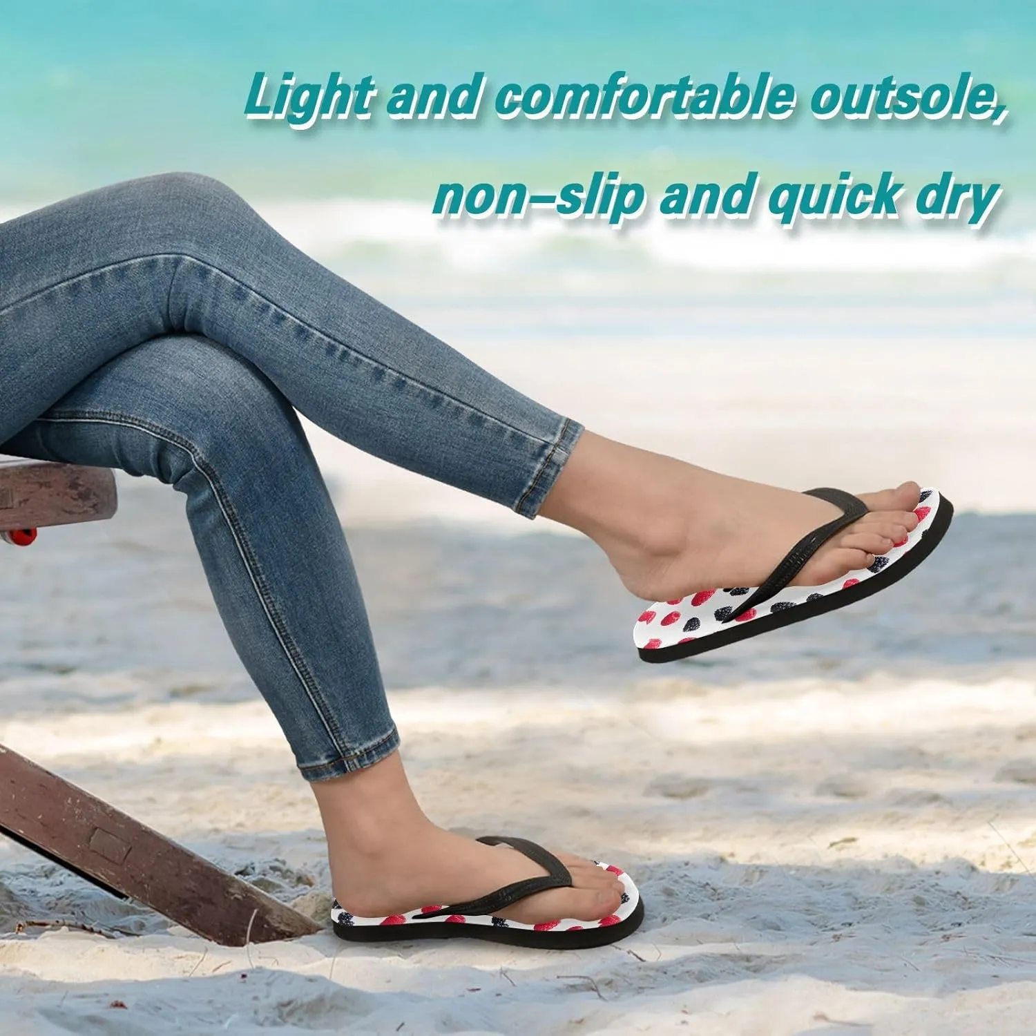 Raspberry Blackberry White Flip Flops for Beach Thong Sandals Anti-slip Lightweight Beach Shoes for Summer Swim Travel