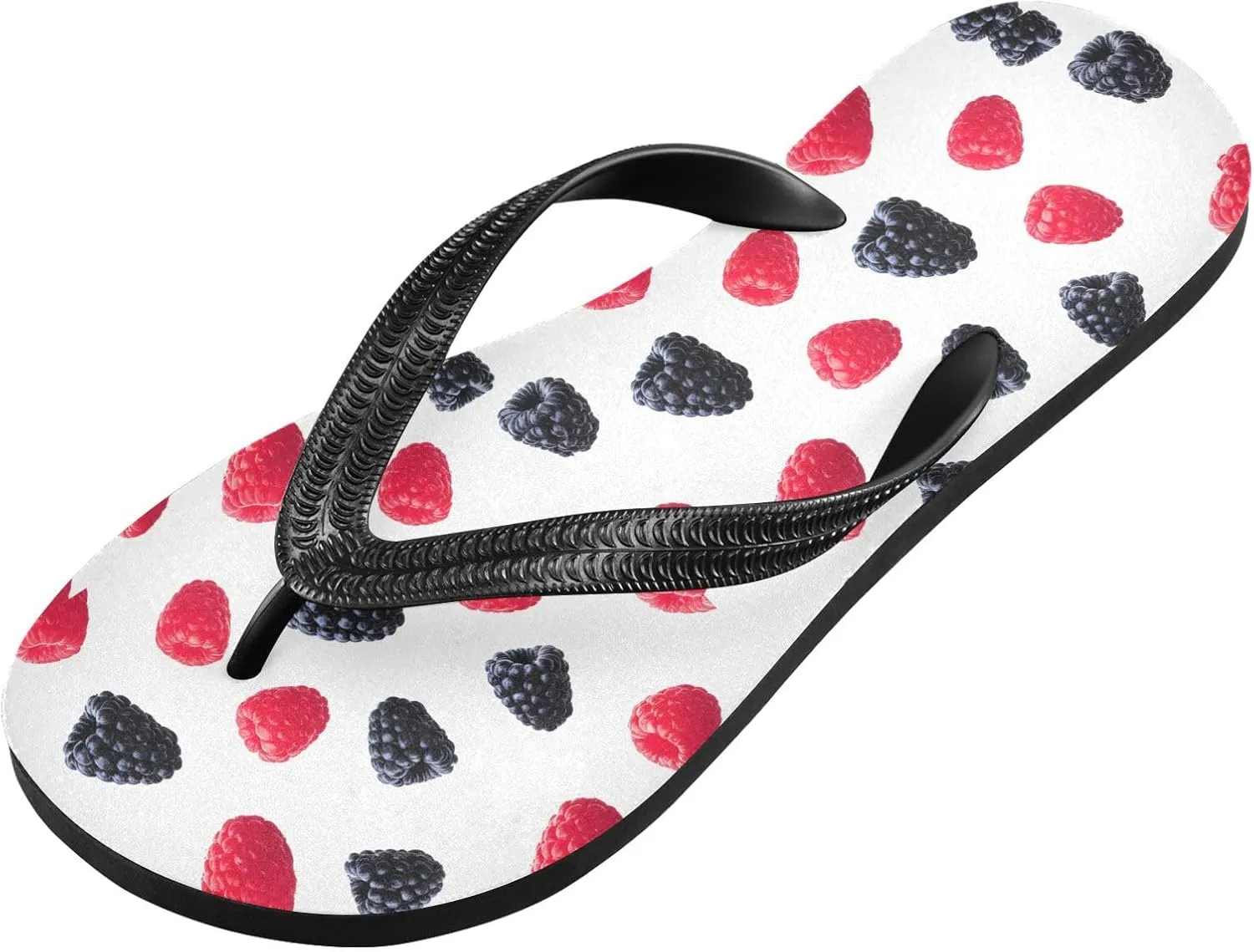 Raspberry Blackberry White Flip Flops for Beach Thong Sandals Anti-slip Lightweight Beach Shoes for Summer Swim Travel