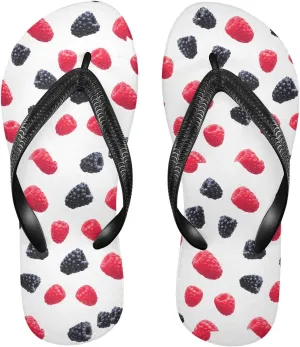 Raspberry Blackberry White Flip Flops for Beach Thong Sandals Anti-slip Lightweight Beach Shoes for Summer Swim Travel