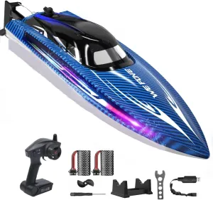 RC Boats for Kids 8-12 & Adults, Remote Control Boat for Pools & Lakes, WF17 15  MPH Fast RC Speed Boat with LED Lights, Summer Toys & Gifts for Boys & Girls, 2 Batteries for 30-40 Mins, Blue