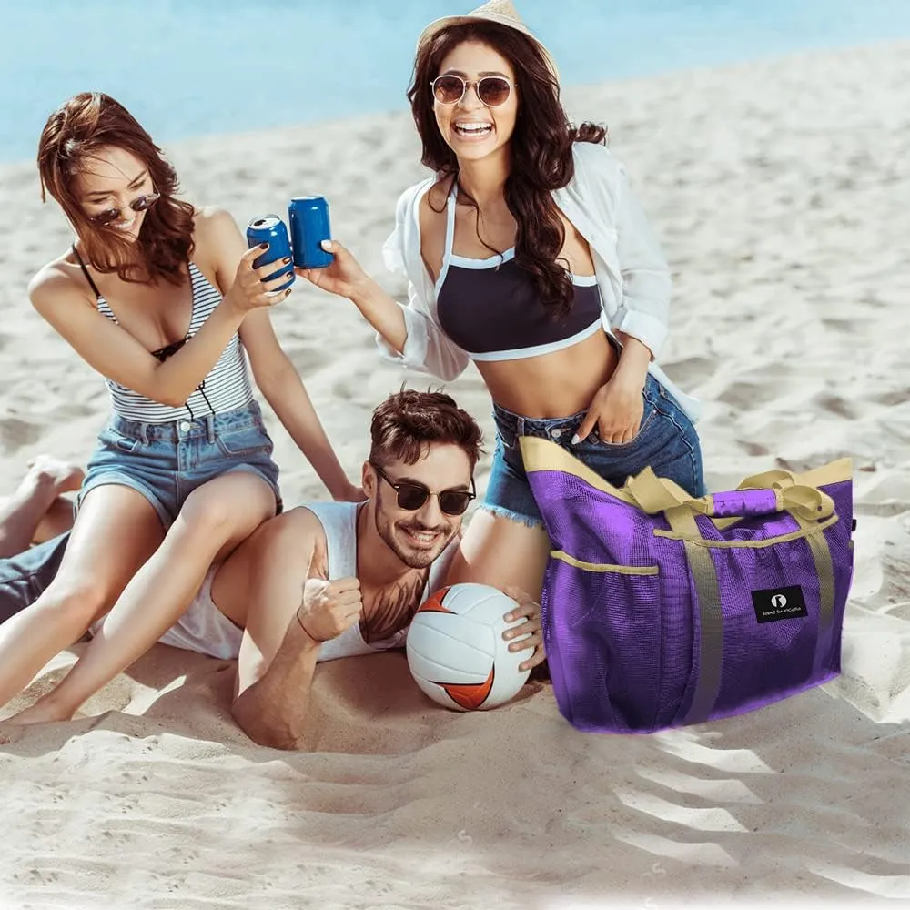 Red Suricata Mesh Beach Bag with Zipper - Extra Large Beach Tote Bag – Pool Bag