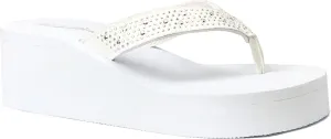 REDVOLUTION New Women's Rhinestone Sandals Platform T-Strap Jewel Sandals High Wedge Flip Flops
