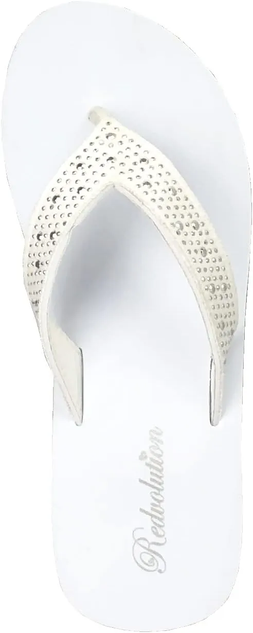 REDVOLUTION New Women's Rhinestone Sandals Platform T-Strap Jewel Sandals High Wedge Flip Flops