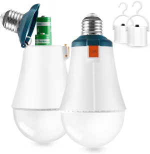 Rhomba A19 6500K Daylight Emergency Rechargeable Light Bulb for Power Outage, with Switch Hook, Stay Lights Up When Power Failure, E27/E26, 1200mAn*2 Stays lit for Up to 4-10 Hours (2 Pack)