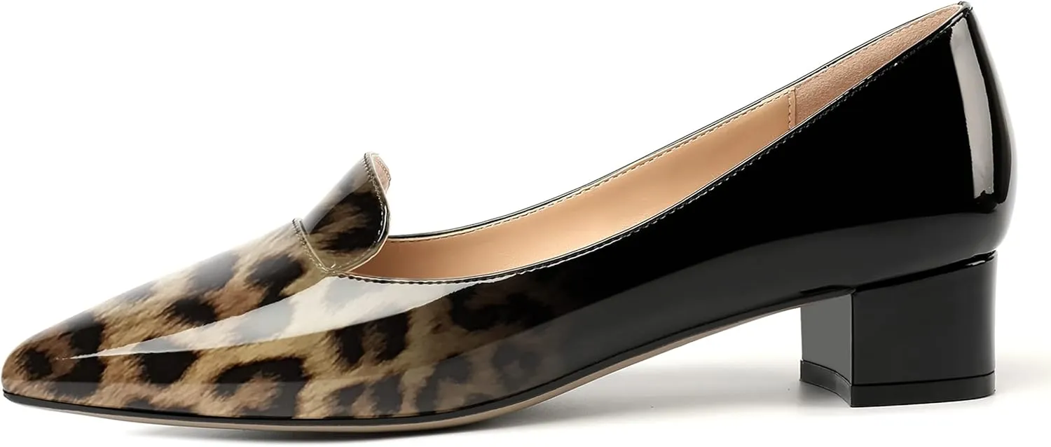 ROSERWISH Womens Slip On Patent Pointed Toe Casual Fashion Work Chunky Low Heel Pumps Shoes 1.5 Inch