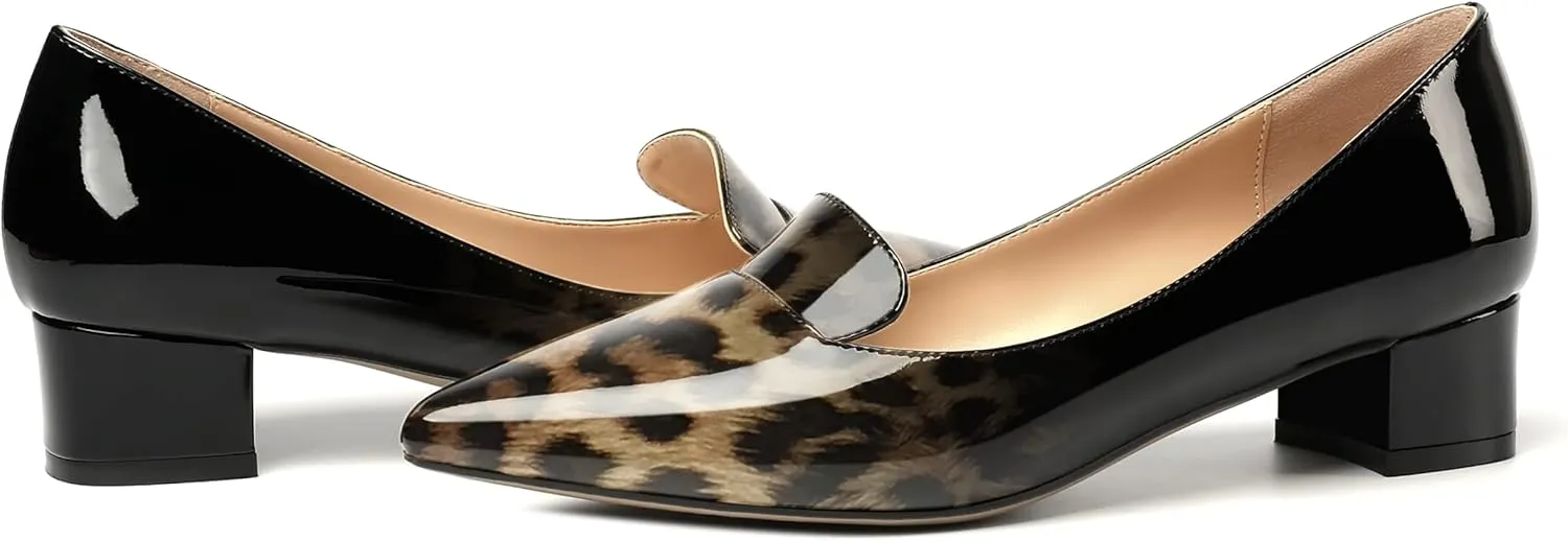 ROSERWISH Womens Slip On Patent Pointed Toe Casual Fashion Work Chunky Low Heel Pumps Shoes 1.5 Inch