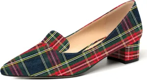 ROSERWISH Womens Slip On Patent Pointed Toe Casual Fashion Work Chunky Low Heel Pumps Shoes 1.5 Inch