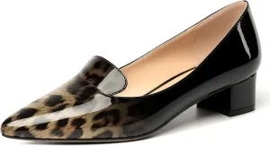 ROSERWISH Womens Slip On Patent Pointed Toe Casual Fashion Work Chunky Low Heel Pumps Shoes 1.5 Inch