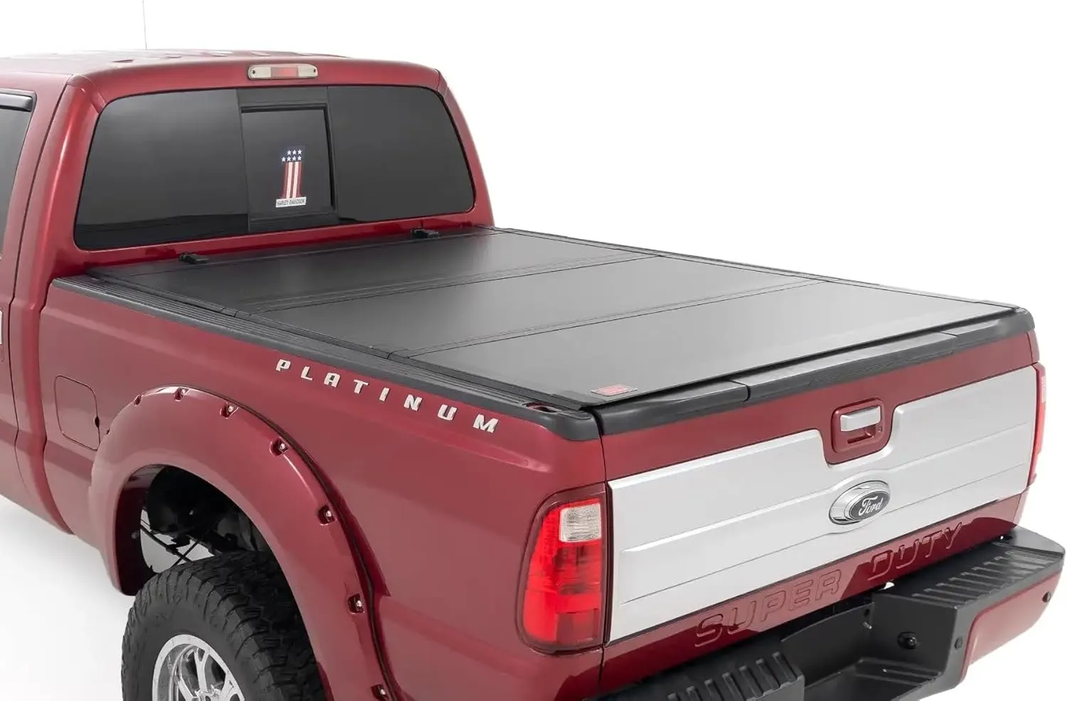 Rough Country Hard Tri-Fold Flip Up Truck Bed Tonneau Cover for Ford F-250/F-350 Super Duty (1999-2016) - Fits 6'10 (81.0-82.4") Bed, All-Weather, Flush Aluminum Panels