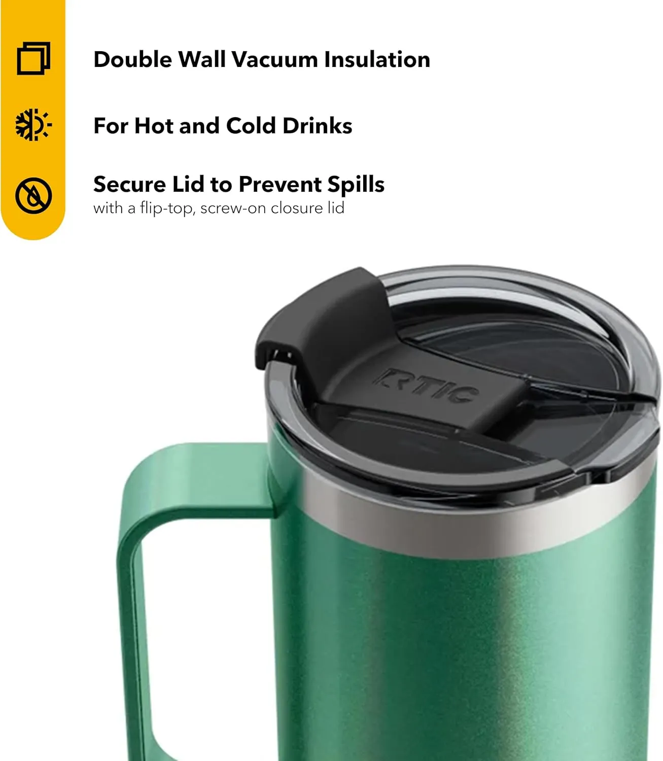 RTIC 20 oz Coffee Travel Mug with Lid and Handle, Stainless Steel Vacuum-Insulated, Hot and Cold Drink, for Car, Camping, Cypress Pine